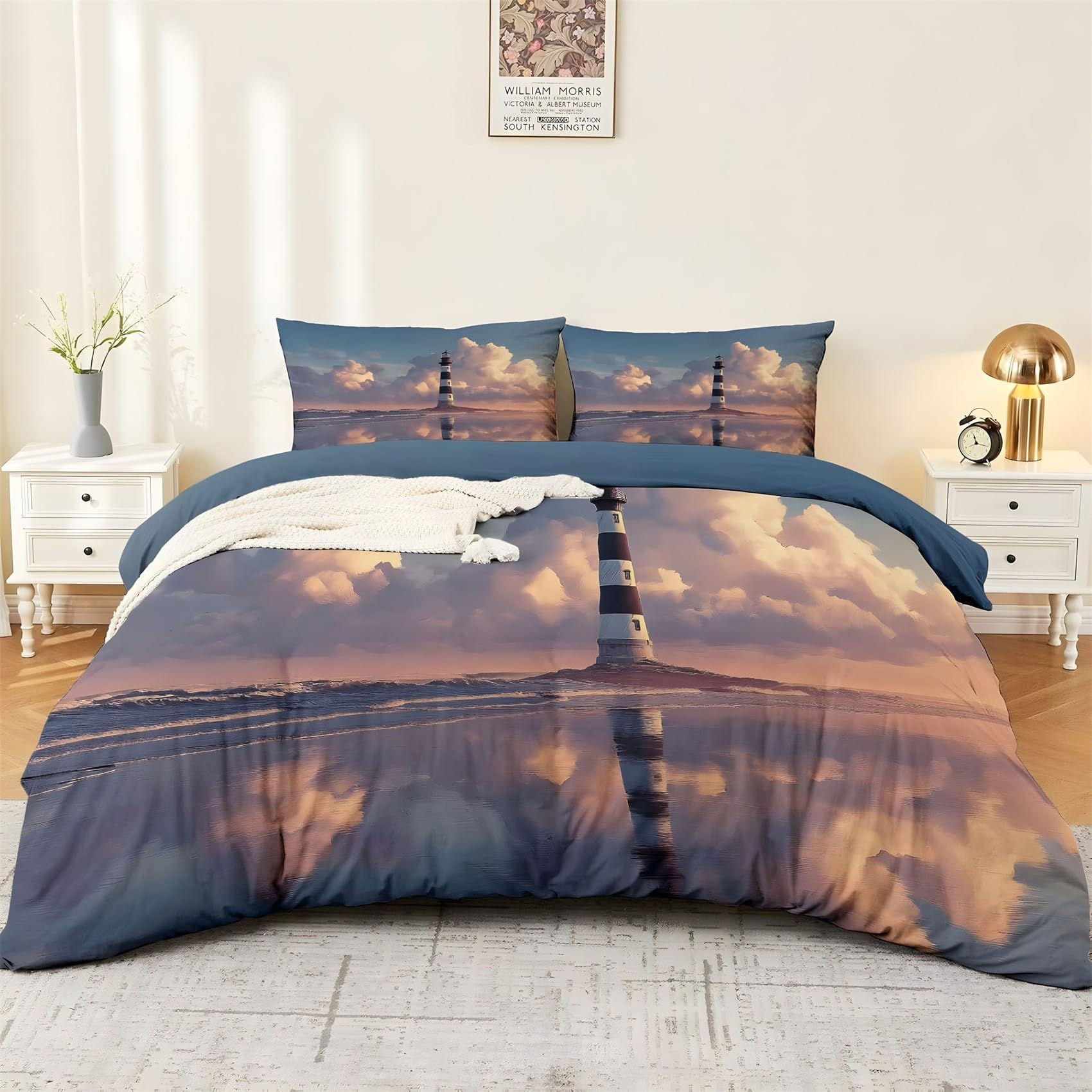Housse de couette 240x260 phare anti-plis parure lit zippée facile à enfiler