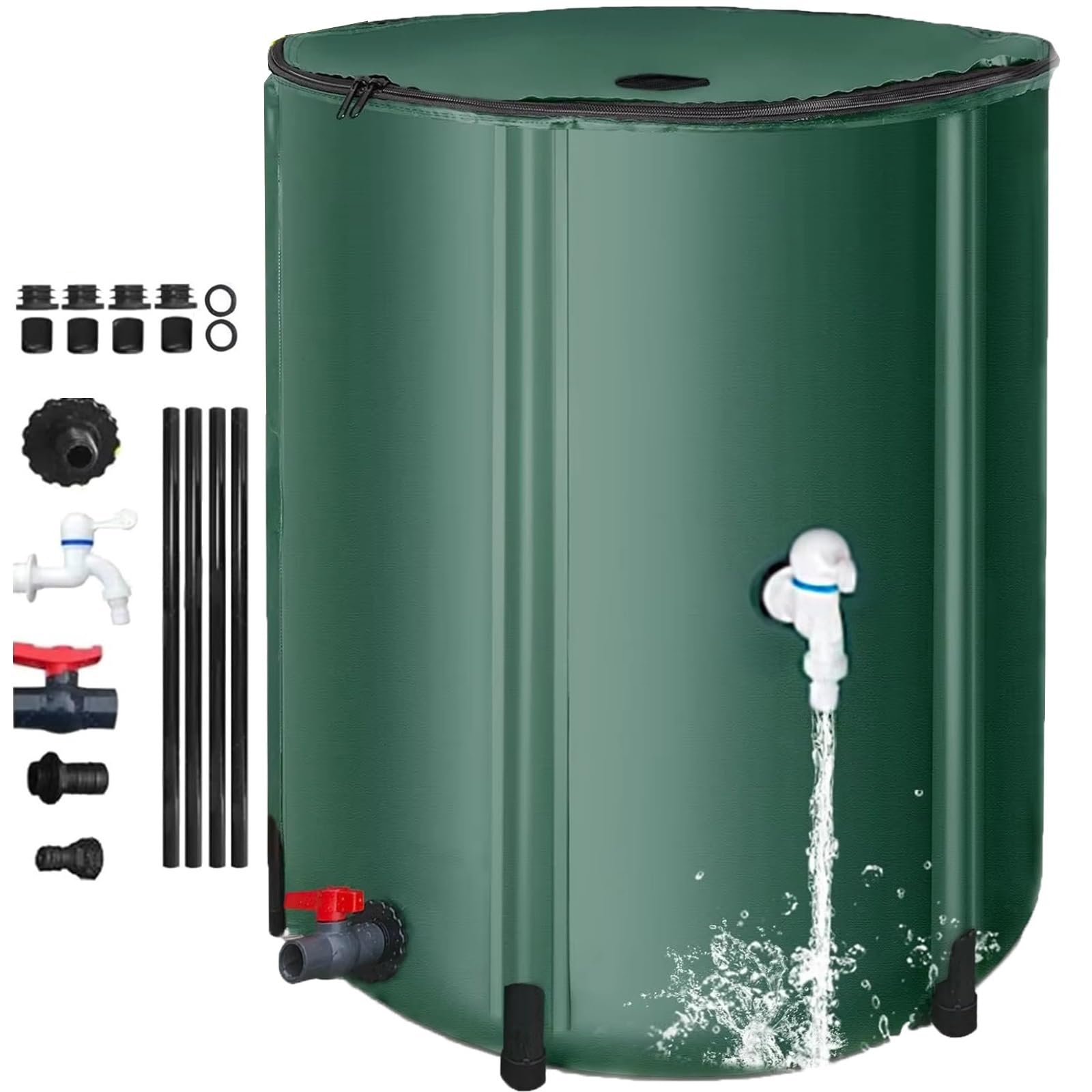 Serbatoio dell'acqua portatile, sistema di raccolta pieghevole con parte superiore in rete, beccuccio pieghevole con supporto, rubinetto e copertura con cerniera per serbatoi d'acqua da giardino