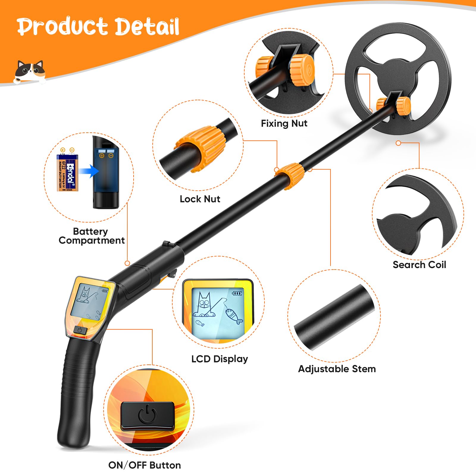 Detector de Metales Niños, Metales Detector con Bobina Impermeable de 18 cm con Pantalla LCD, Detector de Metales Muy Sensible con Bobina de Investigación Impermeable para Niños o Principiantes