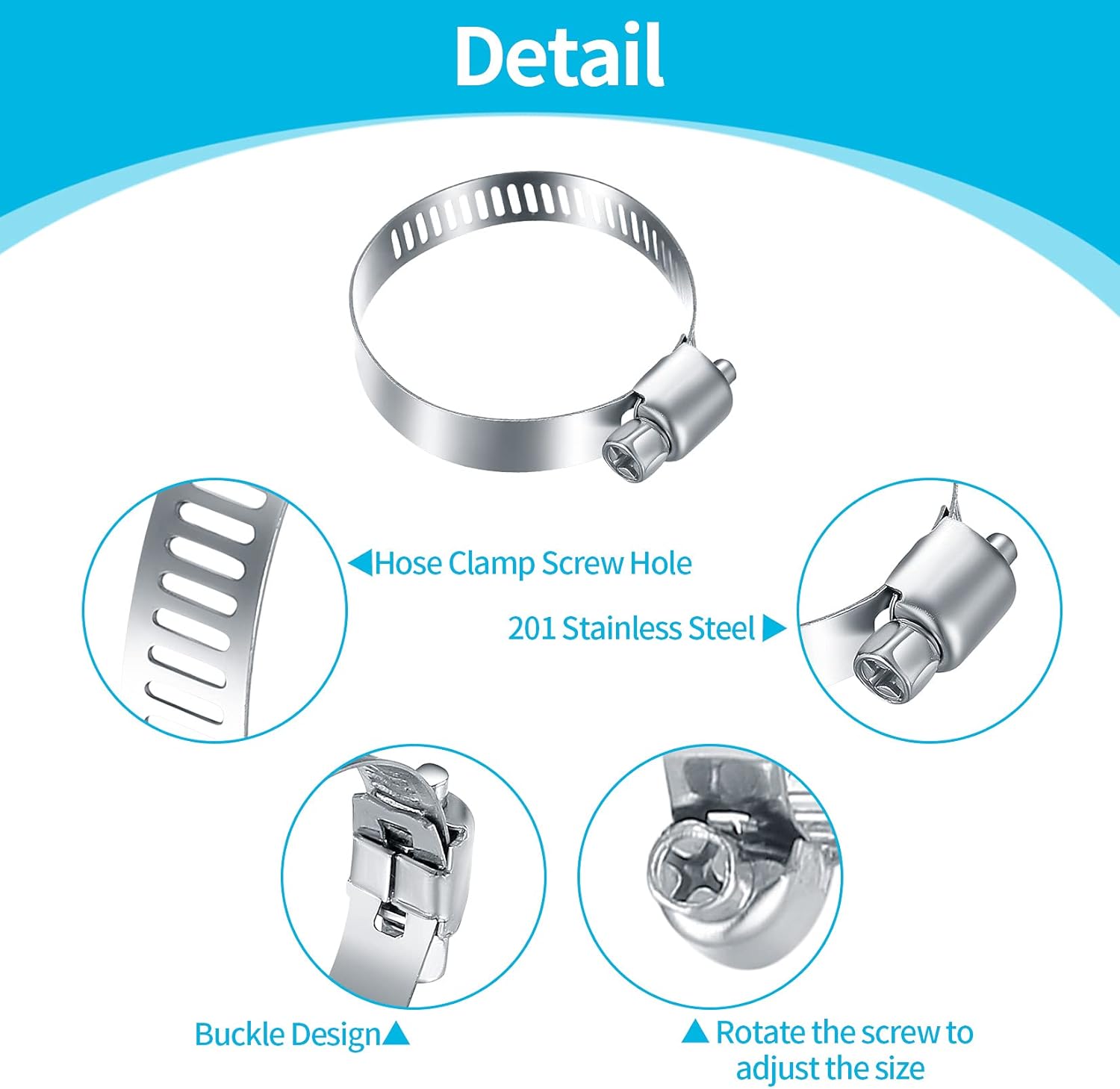 100Pcs Adjustable Stainless Steel Hose Clamps Assortment Kit, (8-44mm) Worm Gear Pipe, Fuel LineHeavy Duty for Plumbing, Washing Machine, Mechanical，Garden and Automotive Hose Connections