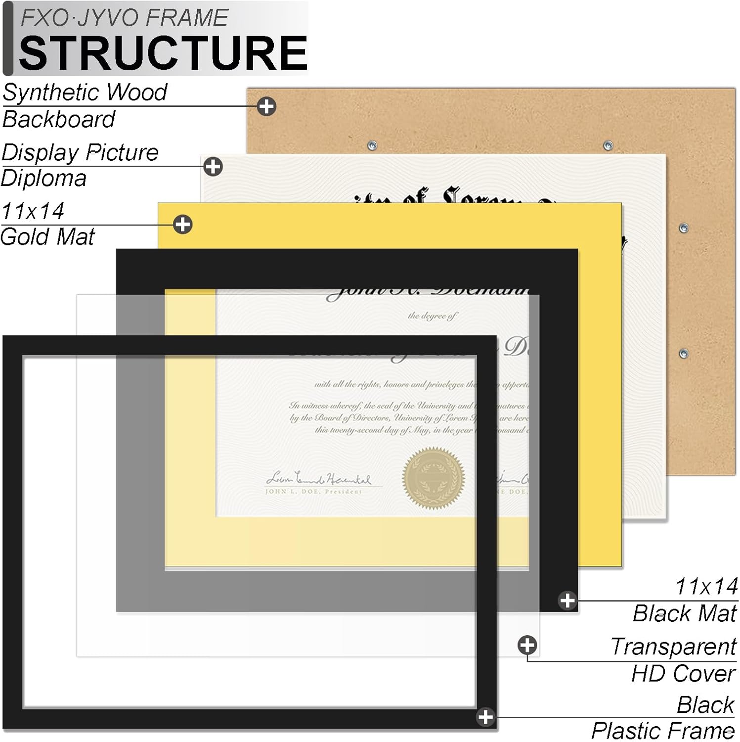 Black 11 x 14 Diploma Frame Set of 4, Display Document 8.5x11 with Mat or 11x14 Without Mat, Certificate Frame with Black&Gold Mat for Masters Associates Bachelor Degree - 4 Packs