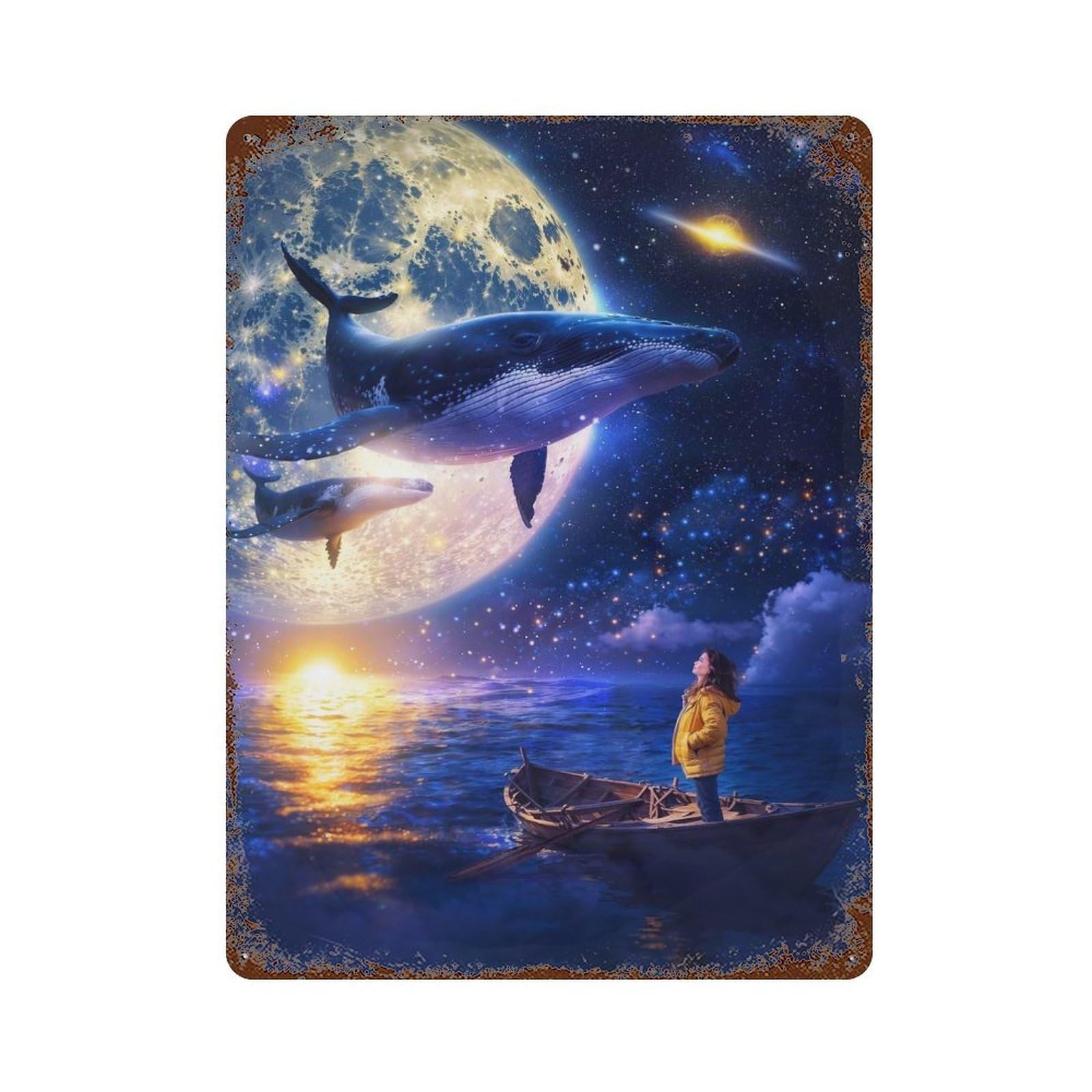 Retro Metal Sign with Whispering Whales Design 15.7"x11.8", for Bistro, Counter And Cafe Decor, Shabby Chic Decor