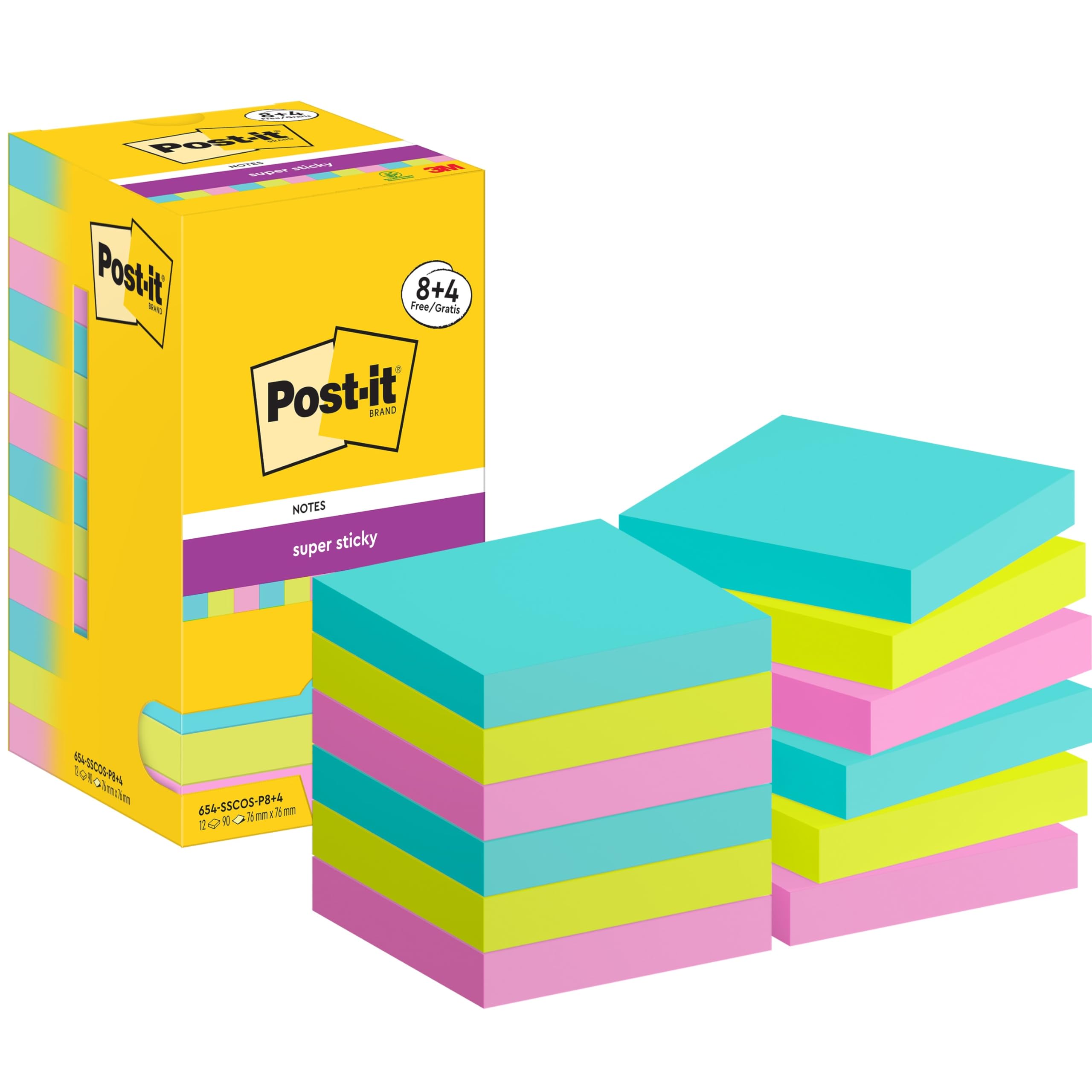 Post-it Super Sticky Notes Cosmic Colour Collection 76 mm x 76 mm 90