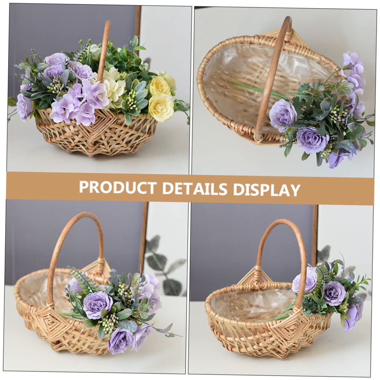 Handgewebte Rattan Körbe Tragbar und Vielseitig 2 Stück in Khaki für Blumen und Kleinteile als Hochzeitsdekoration oder Festbankett Accessoire
