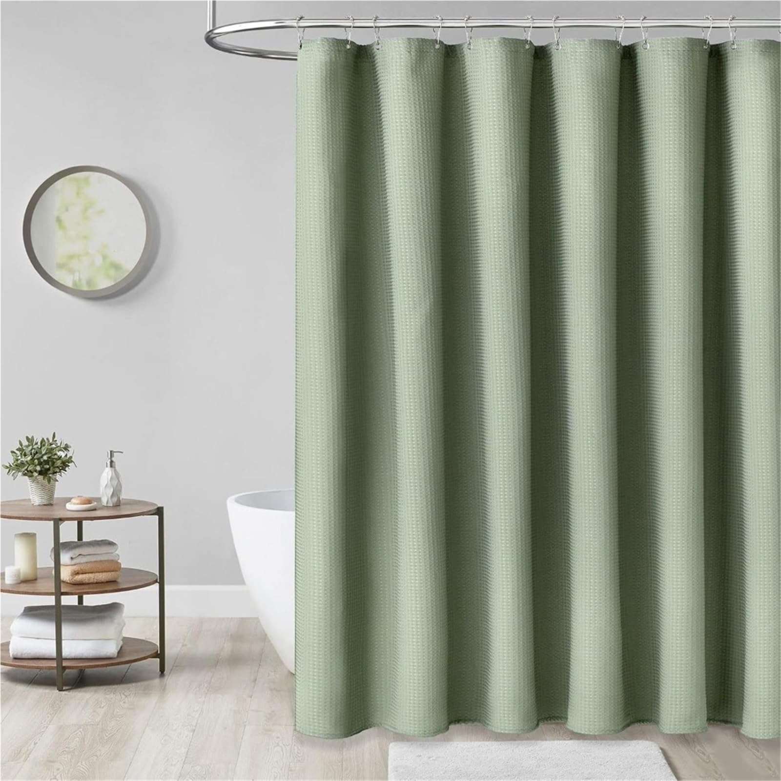 Duschvorhang 2 Stück wasserdichter, Schlichter Waffel-Duschvorhang, einfarbig, Polyester mit Haken, Badezimmer-Trennwand