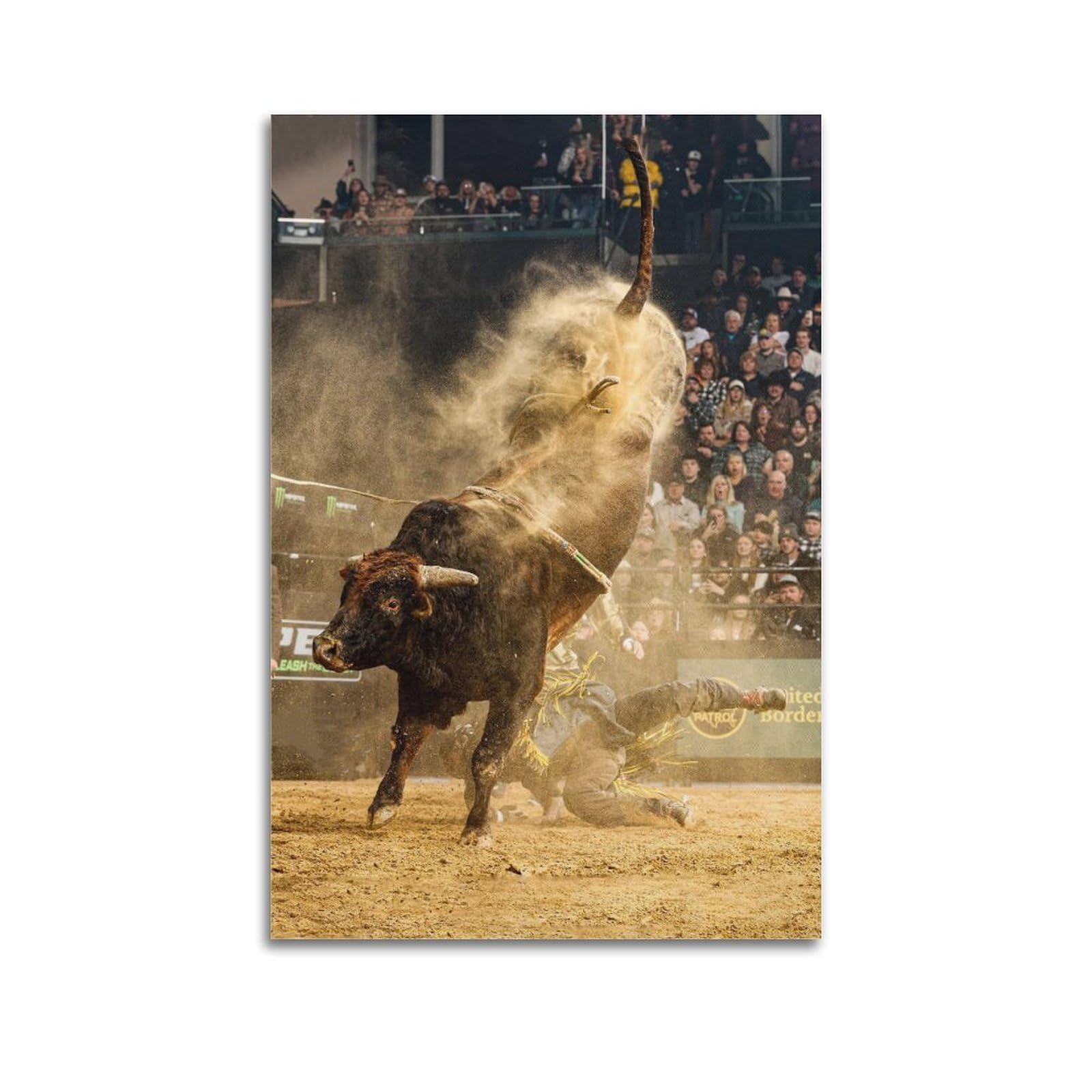 XKUGA Bull Riding Rodeo Poster Raging Bull Bullfighter Modern Decorative Canvas Prints - Ideal Wall Art for Family, Man Cave, Game Room, Boys & Girls Bedroom 20x30inch(50x75cm)