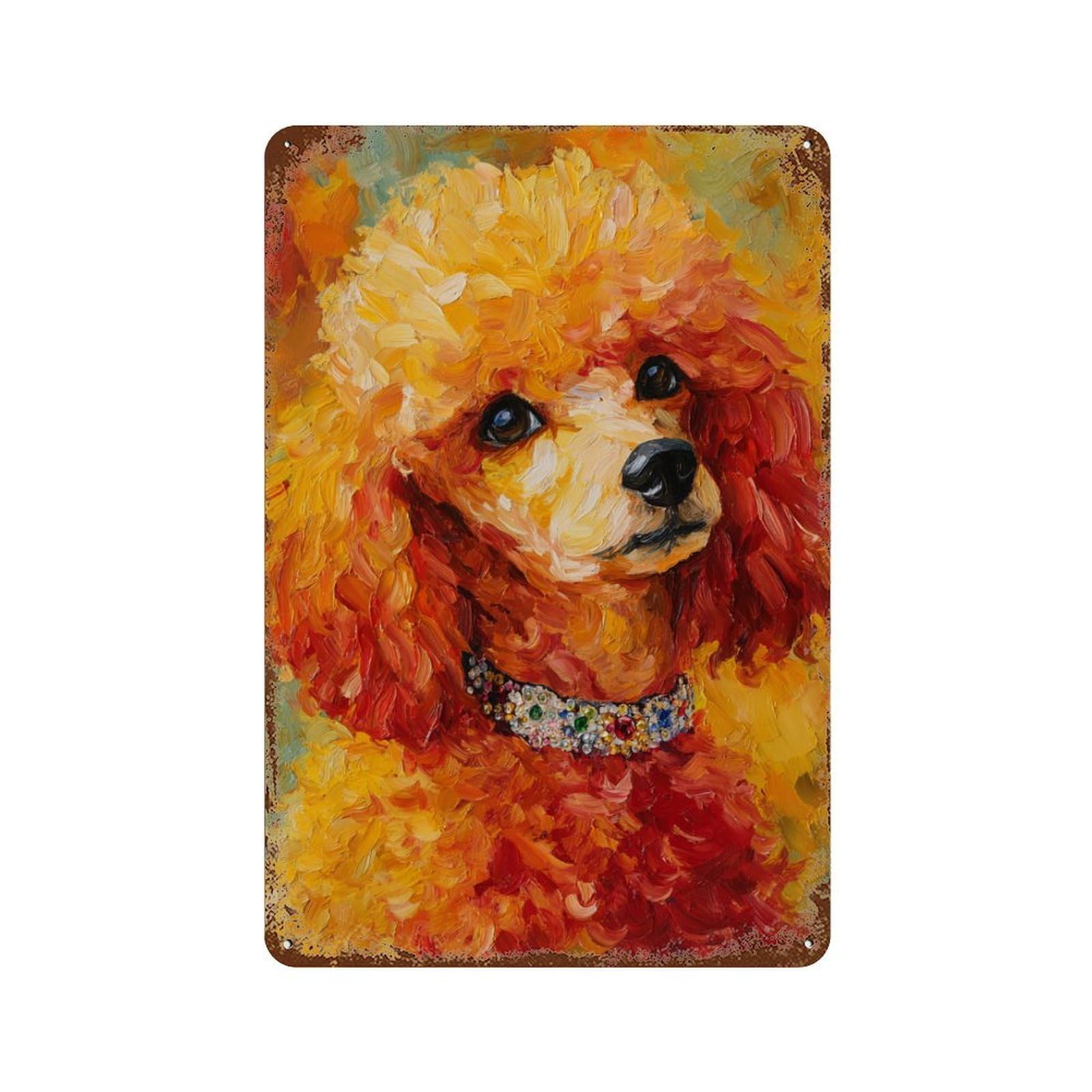 Retro Metal Sign with Fluffy Poodle with Sparkly Collar Design 11.8"x7.9", for Living Room, Hallway And Home Decor, Vintage Wall Decor