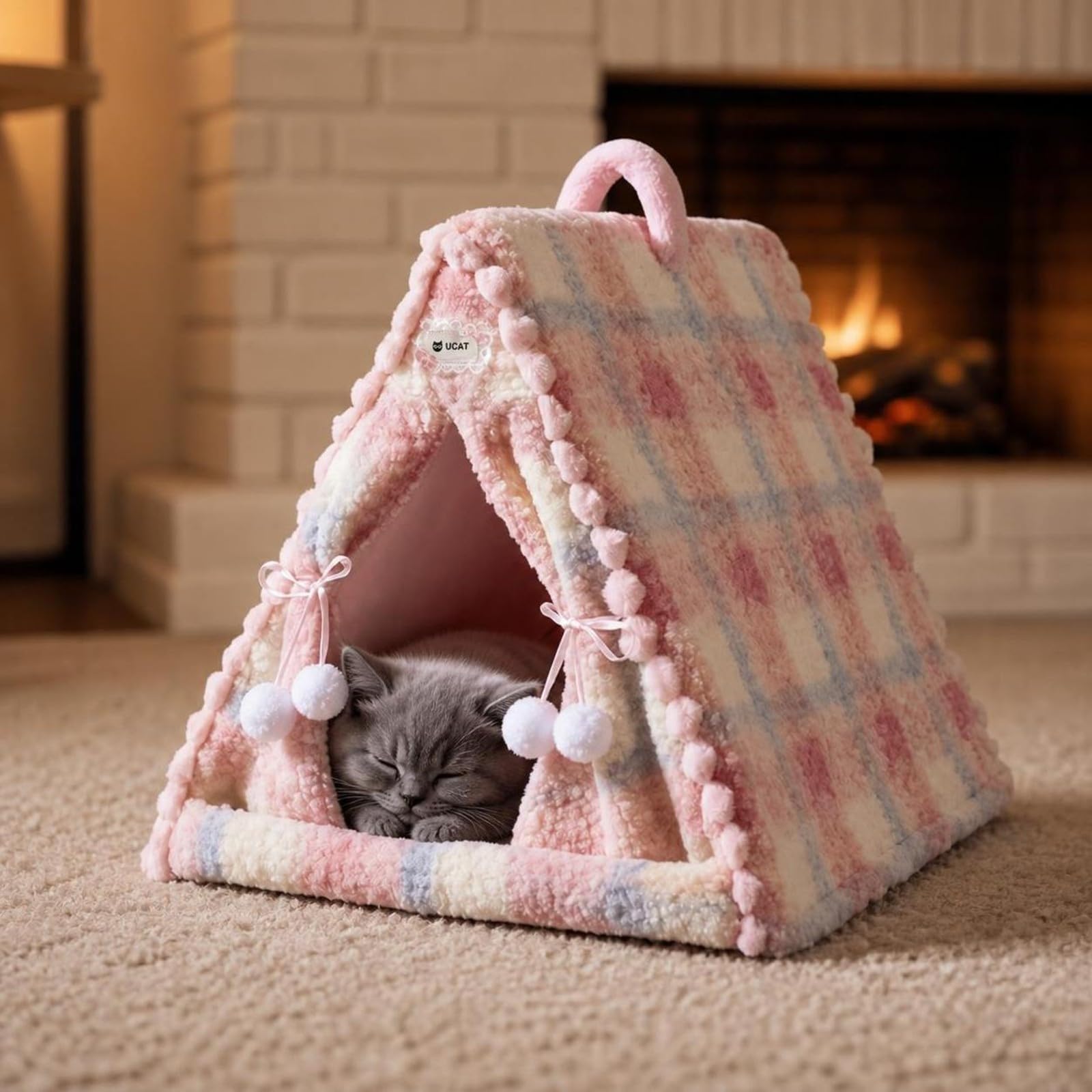 Baoblaze Cama Cúpula Acolchado | Patrón Cuadros Clásicos, Cama Tipo Cueva, Semicerrada, para Dormitorio, Perros Pequeños, M