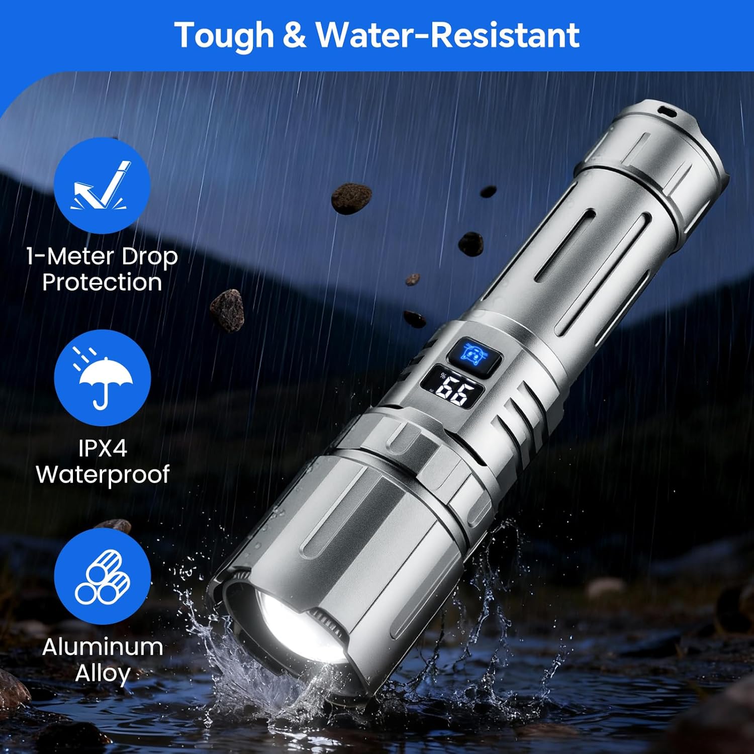 Yemao EDC Flashlight Rechargeable with Camping Lamp,Zoomable Tactical Flashlight with 8 Modes,5000mAh LED Bright Flashlights Portable Flashlighst for Home,Camping,Travel,Emergency