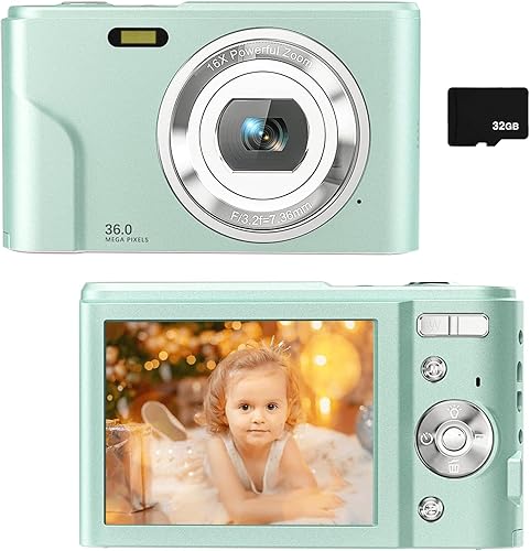 Cámara digital con pantalla LCD Full HD 1080P 360 megapíxeles cámara de vlogging para adolescentes niños y niñas cámara digital de vlogging con zoom