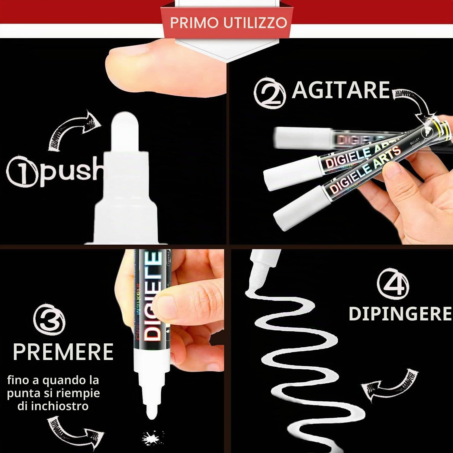 Pennarelli a gesso 3 mm + feltro liquido bianco 6 mm + 16 etichette, punta reversibile fine o smussato, cancellazione con panno
