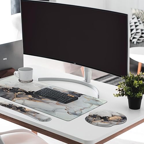 Miniatura 2 de Juego de alfombrillas de mouse para teclado, alfombrilla de escritorio 4 en 1, reposamuñecas para teclado, reposamuñecas para mouse, juego de