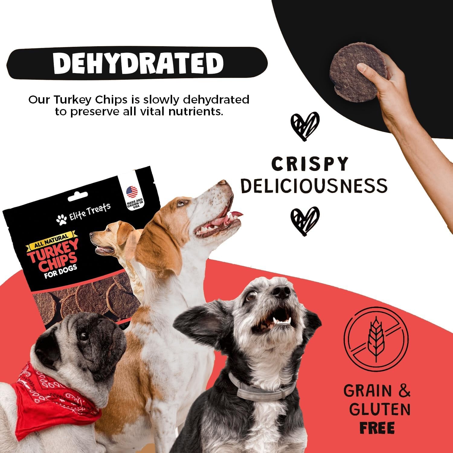 Turkey Dog Treats All Natural, Dehydrated Single Ingredient Dog Treat, Made in USA Doggie Turkey Chips for Small to Large Dogs, 12oz