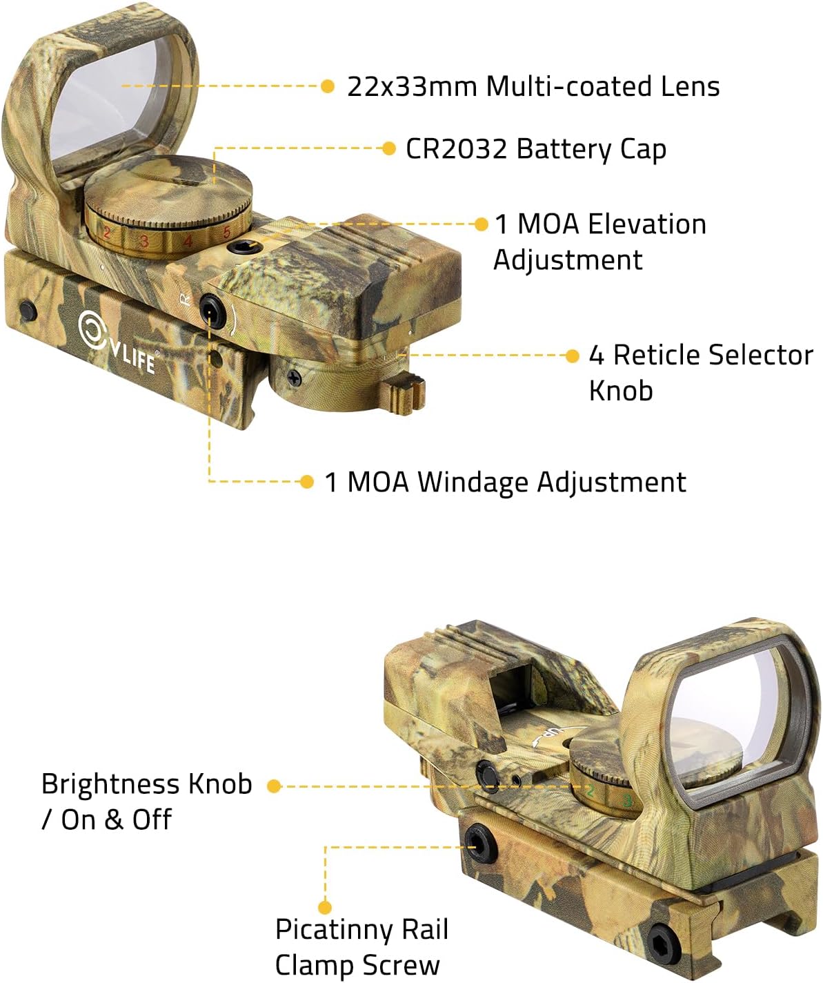 CVLIFE 1X22X33 Red Green Dot Gun Sight Scope Reflex Sight with 20mm Rail