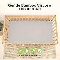 Vista 4 de 2-Pack Waterproof Baby Crib Sheets for Boys, Girls - 52x28 Viscose Derived from Bamboo Toddler Bed Sheet Neutral, Fitted Crib Mattress Protector