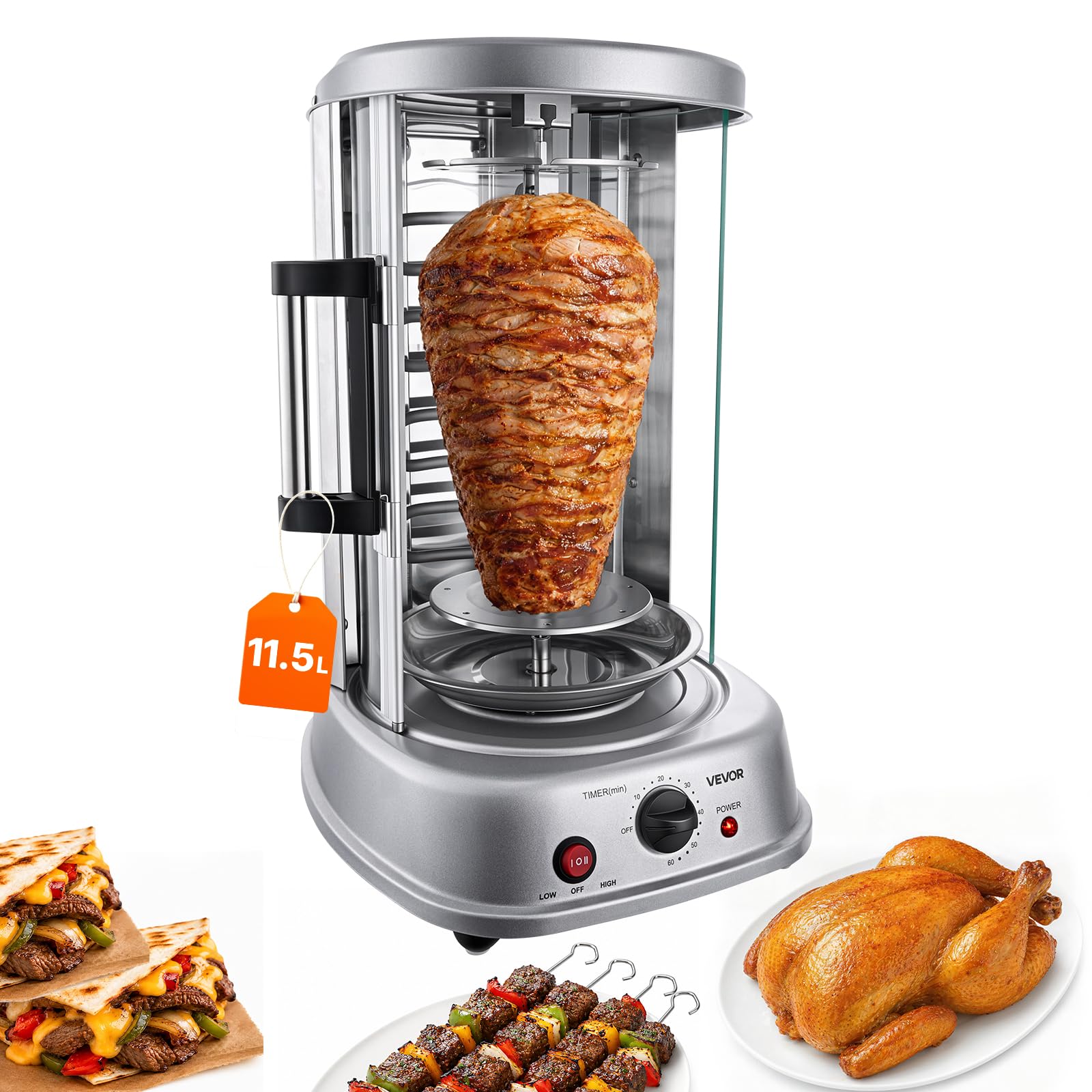 VEVOR Máquina para Asar Shawarma 11,5 L, Asador Vertical Giratorio 1500 W