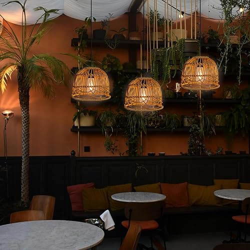 Miniatura 6 de Lámpara colgante para exteriores para cenador, funciona con pilas, lámpara colgante bohemia hecha a mano, luces decorativas de ratán, bombilla LED
