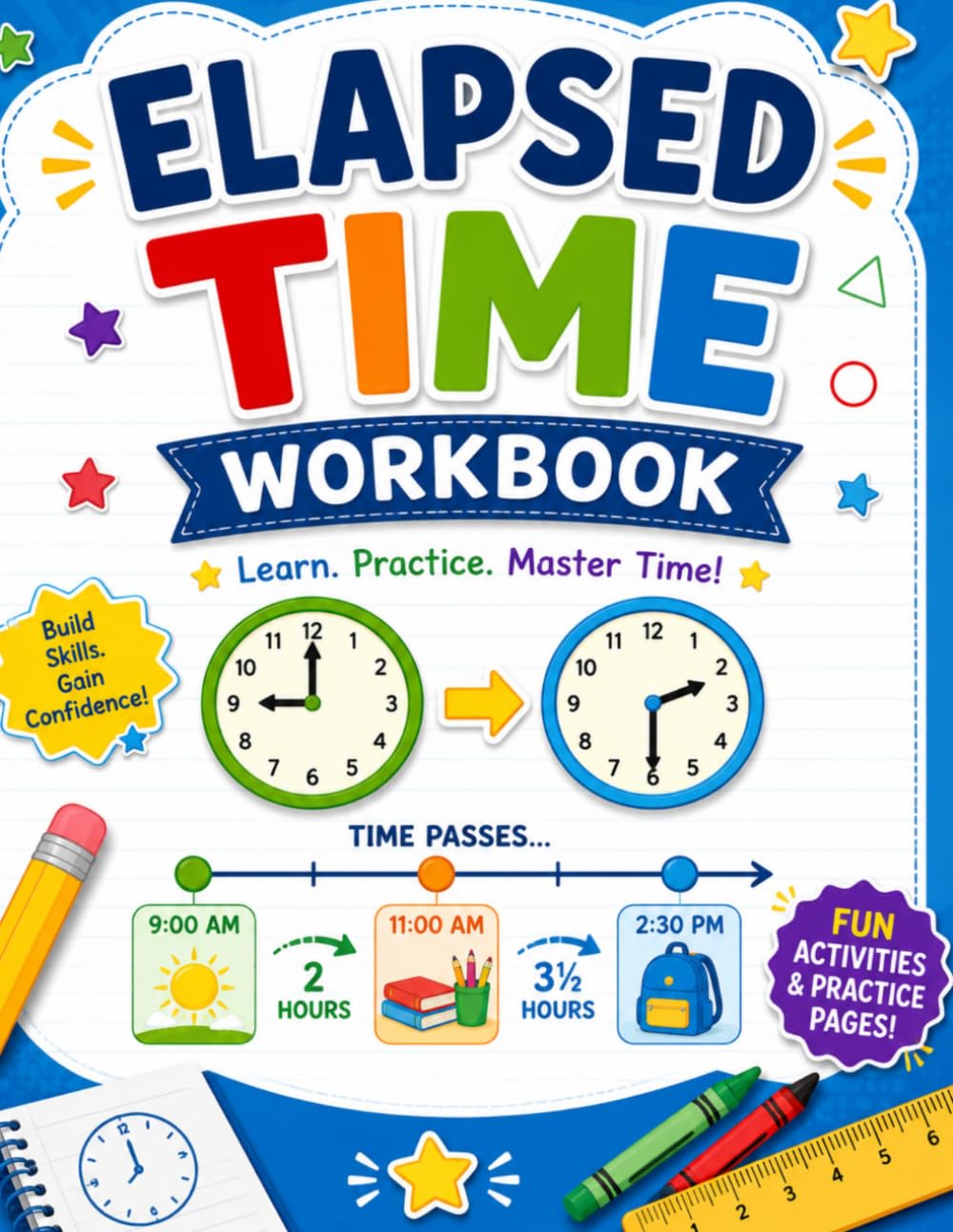 Elapsed Time Workbook: Time Practice Problems for Kids: Find the End Time, Find the Start Time, and Calculate Elapsed Time with Answers