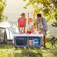 Vista 4 de Mesa de camping plegable con almacenamiento de aluminio ligera, mesa de campamento, altura ajustable, mesas de picnic para exteriores, mesa de playa