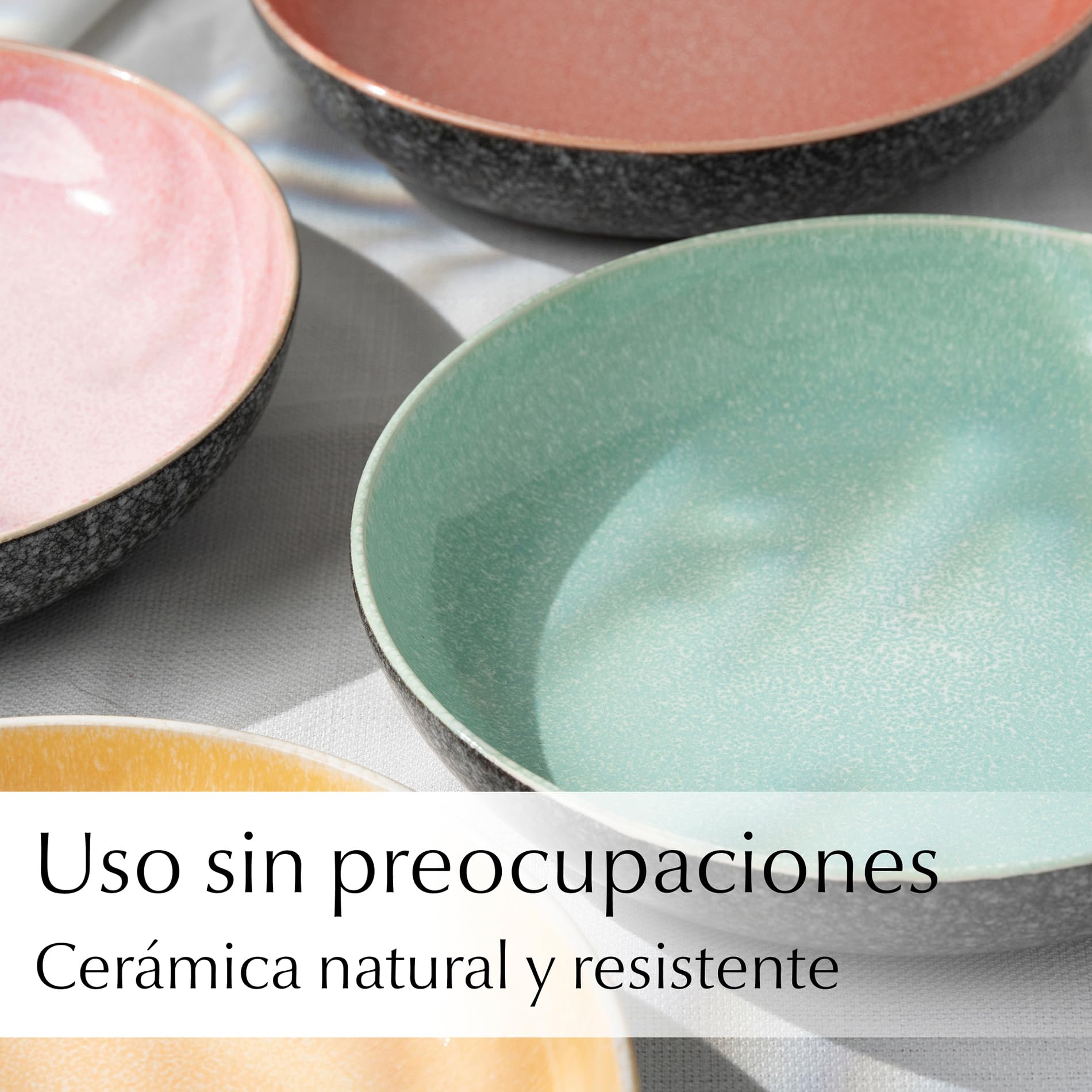 MIAMIO - Set de 6 Platos para Sopa (850 ml) / Cuencos para Pasta, Cuencos Coloridos para Pasta, Ensalada, Sopa, Espaguetis/Cuencos Aptos para Microondas y Lavavajillas - Colección Las Palmitas