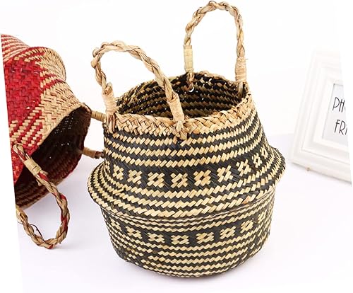 Miniatura 9 de Cesta de almacenamiento de lino tejido con asas dobles para almacenamiento de flores, contenedor decorativo para plantas para el hogar y la oficina,