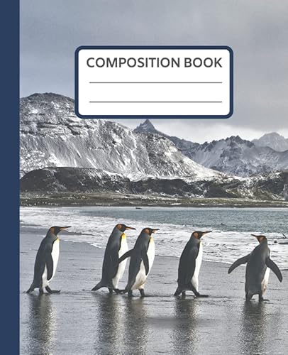 Penguin Composition Notebook wide ruled Back to school supply for ages 8-12 students,kids,teen boys girls 110 pages comp book 7.5X9.25 inches marble