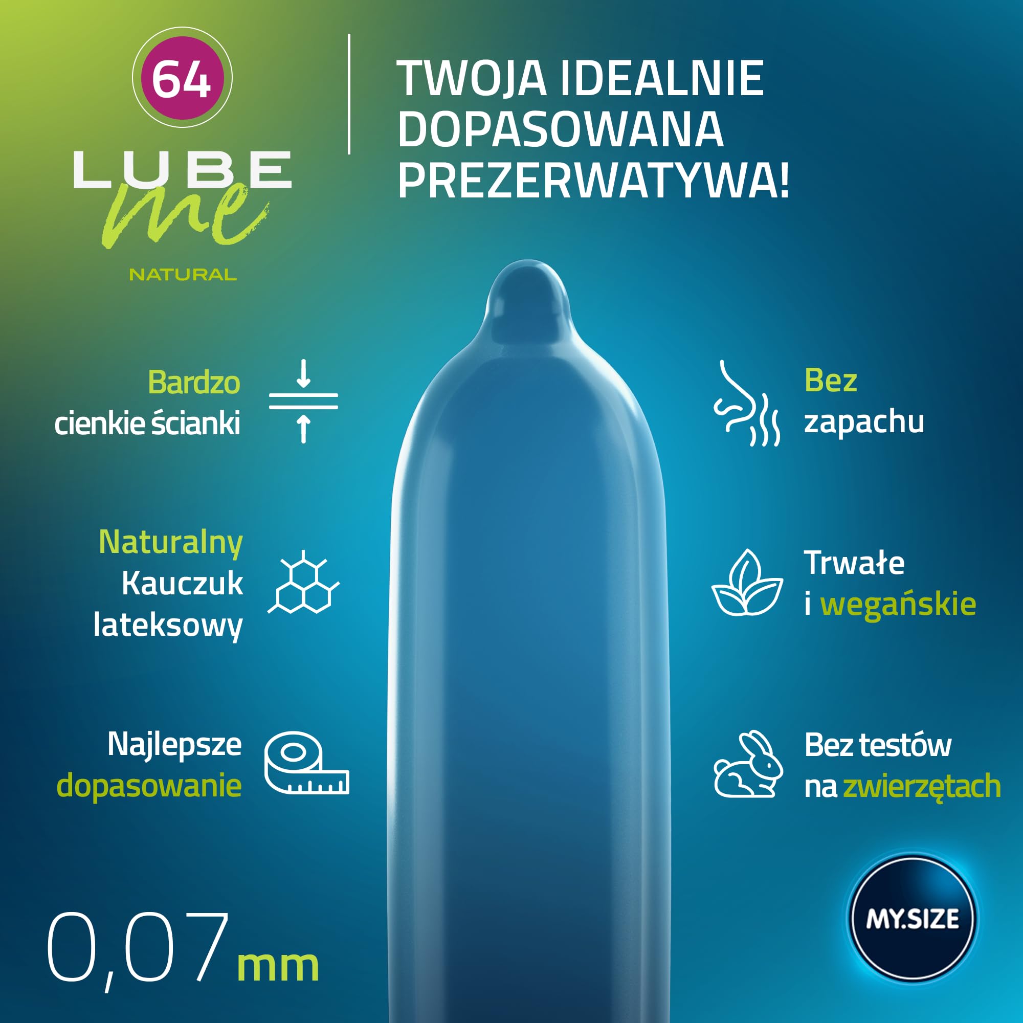 Zestaw promocyjny: prezerwatywy MY.SIZE 64 mm, 10 szt. + naturalny żel nawilżający MY.SIZE 100 ml + świeca do masażu MY.SIZE