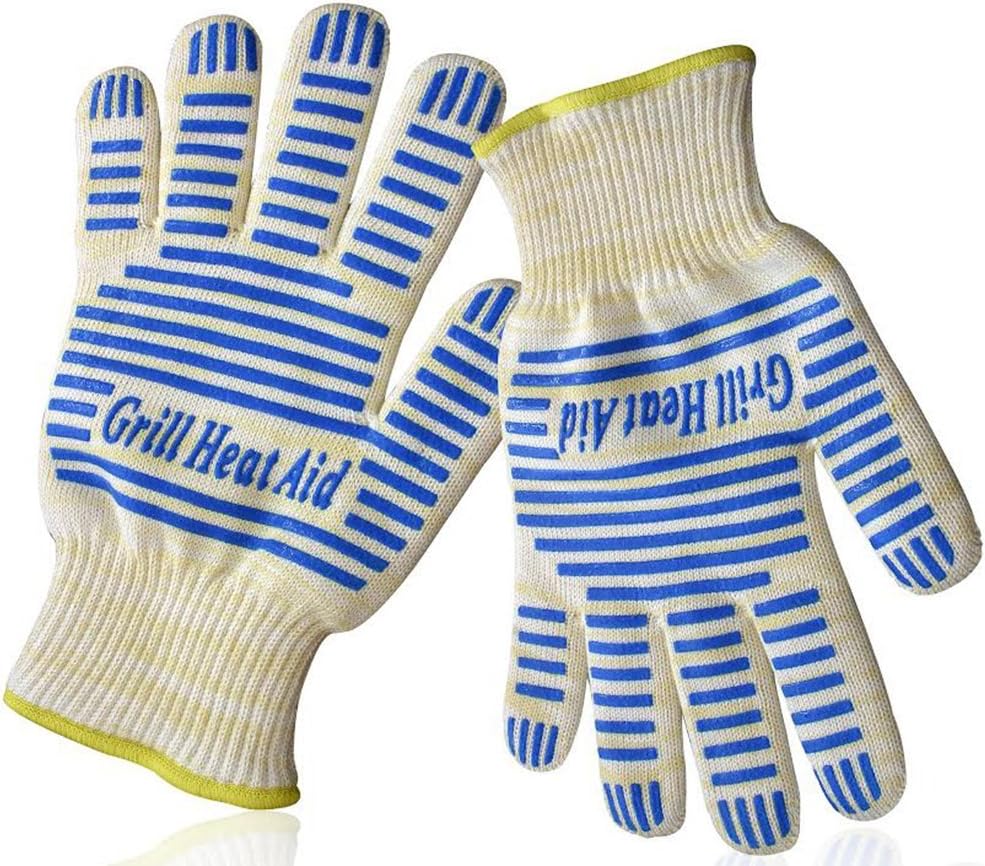 Heat Resistant Gloves, 932°F EN407 Certified. Thick but Light-Weight, Flexible for Oven and BBQ, 2 Blue Gloves, One Size : Patio, Lawn & Garden