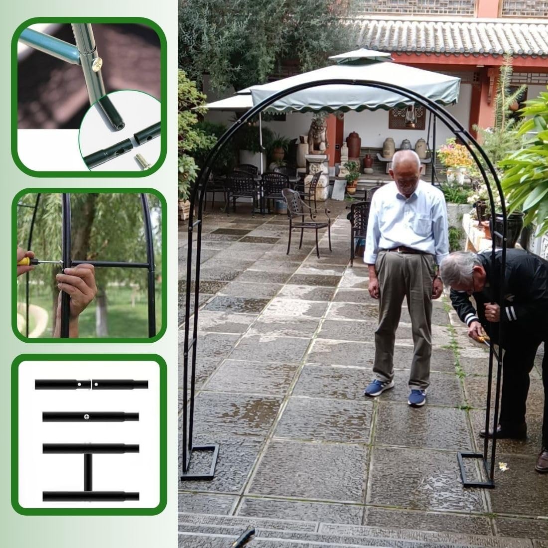 Arco da Giardino con Traliccio in Metallo con Base per Piante rampicanti, Rose, per Interni/Esterni, Facile da Montare, L 80-350 cm X A 200/220/230 cm (Verde, L 180 x A 220 cm)