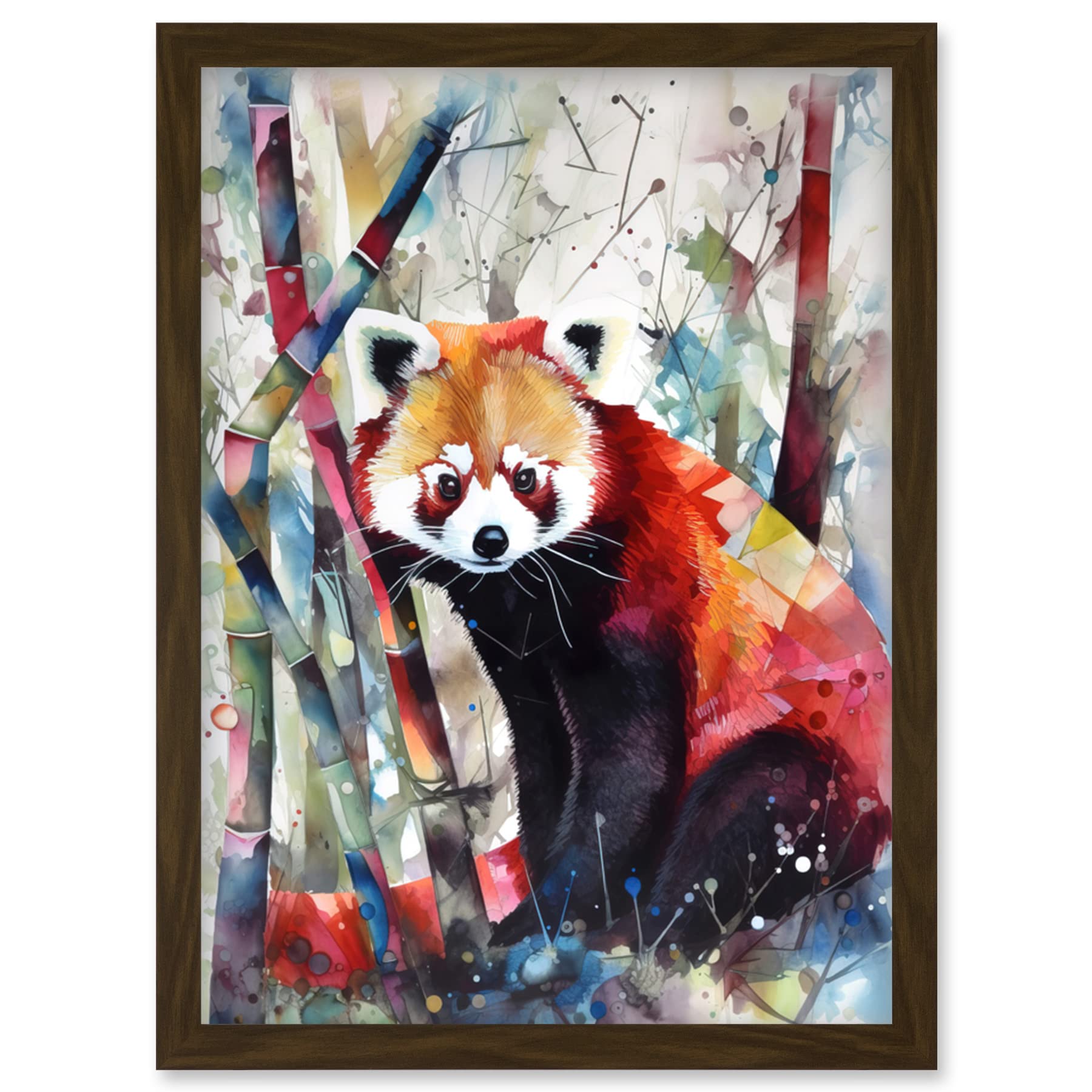 Artery8 Red Panda In Bamboo Forest Folk Art Artwork Framed Wall Art Print A4