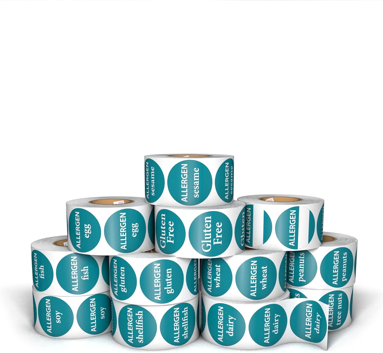Kenco Allergen Warning Stickers - 1" Circle Label, 1,000 Allergy Warning Labels Per Roll in Universal Allergy Awareness Colorway (12 Pack, Fill The Blank)