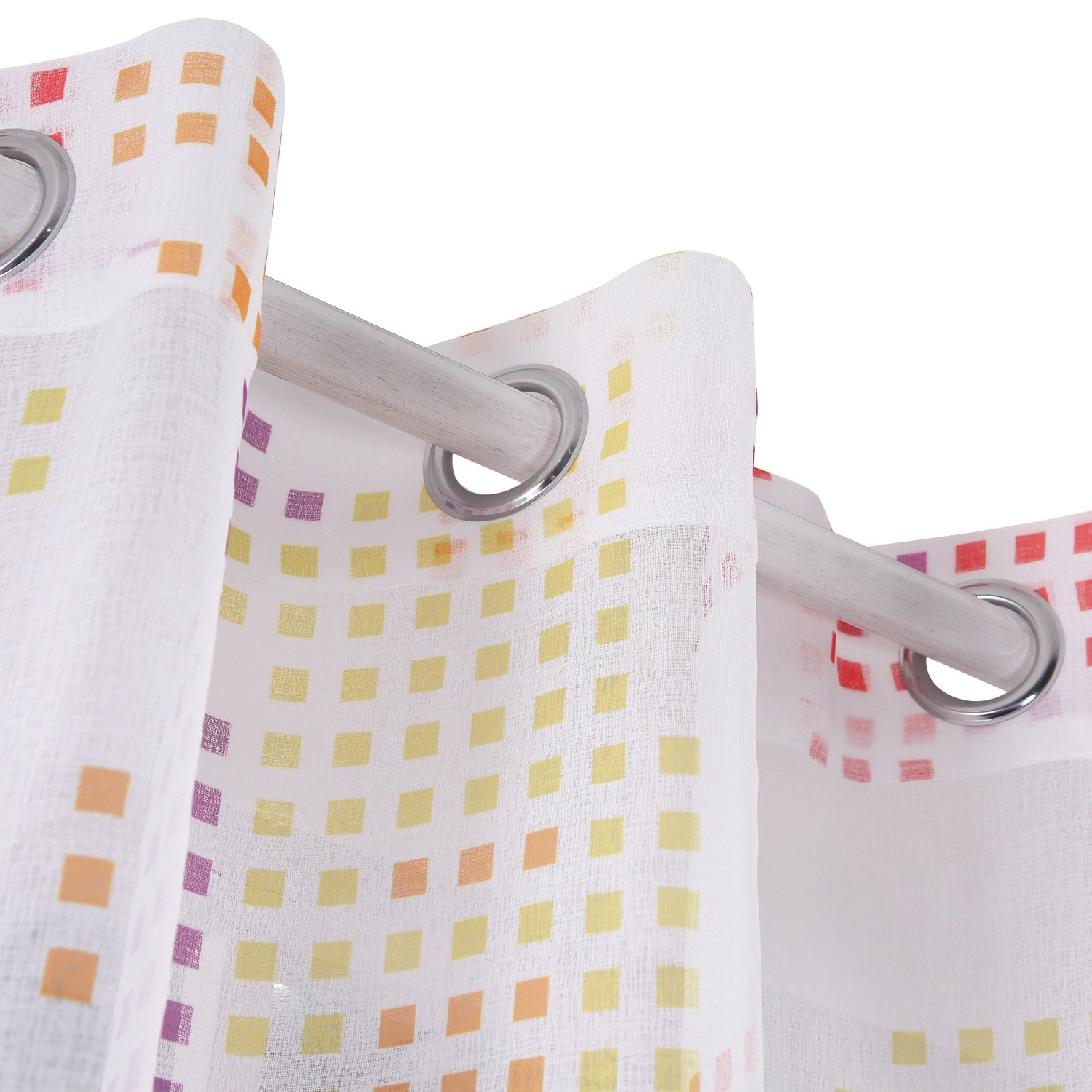 Deconovo - Cortinas para ventana con diseño de rejilla, aspecto de lino sintético, con ojales