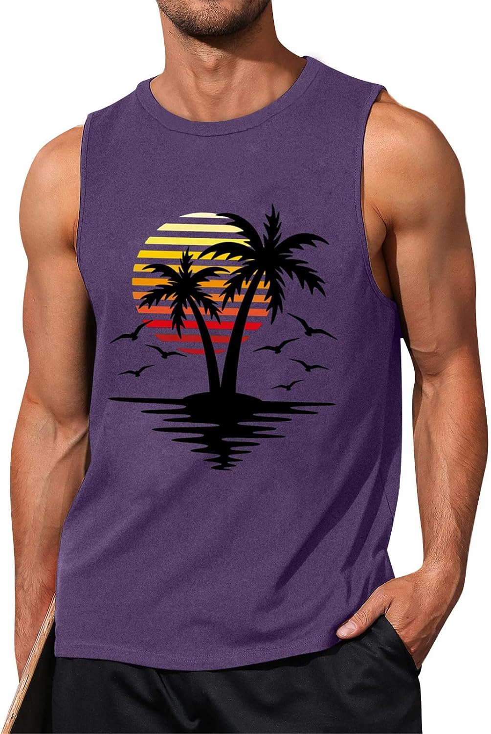 Ymosrh Men's Sleeveless Tank Tops Workout Muscle Gym Shirt Crewneck Summer Beach Vacation Breathable Tees, S-3XL