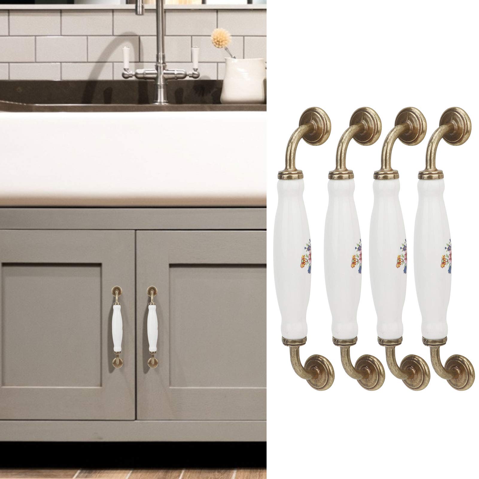 4Pcs Vintage Ceramic Cupboard Handles, European Style Kitchen Drawer Pulls Bedroom Furniture Knob, Center to Center 160mm - Image 4