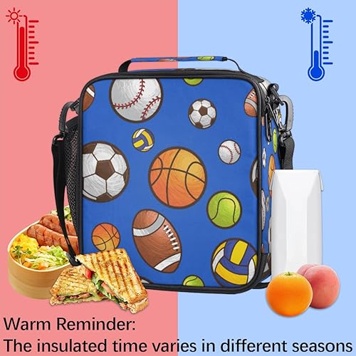 Miniatura 6 de Lonchera de baloncesto y fútbol para niños, bolsa de almuerzo deportiva de béisbol para niñas y niños, lonchera congelable con correa ajustable para