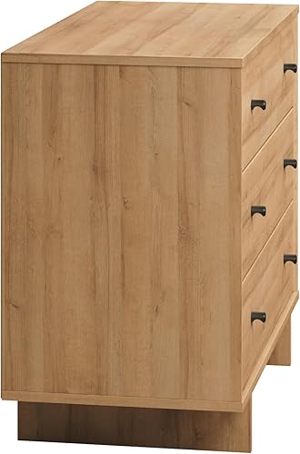 Miniatura 8 de Prepac Finnley Mesita de noche de 3 cajones en roble natural, mesa de noche extra ancha con almacenamiento, mesa auxiliar moderna para el hogar,