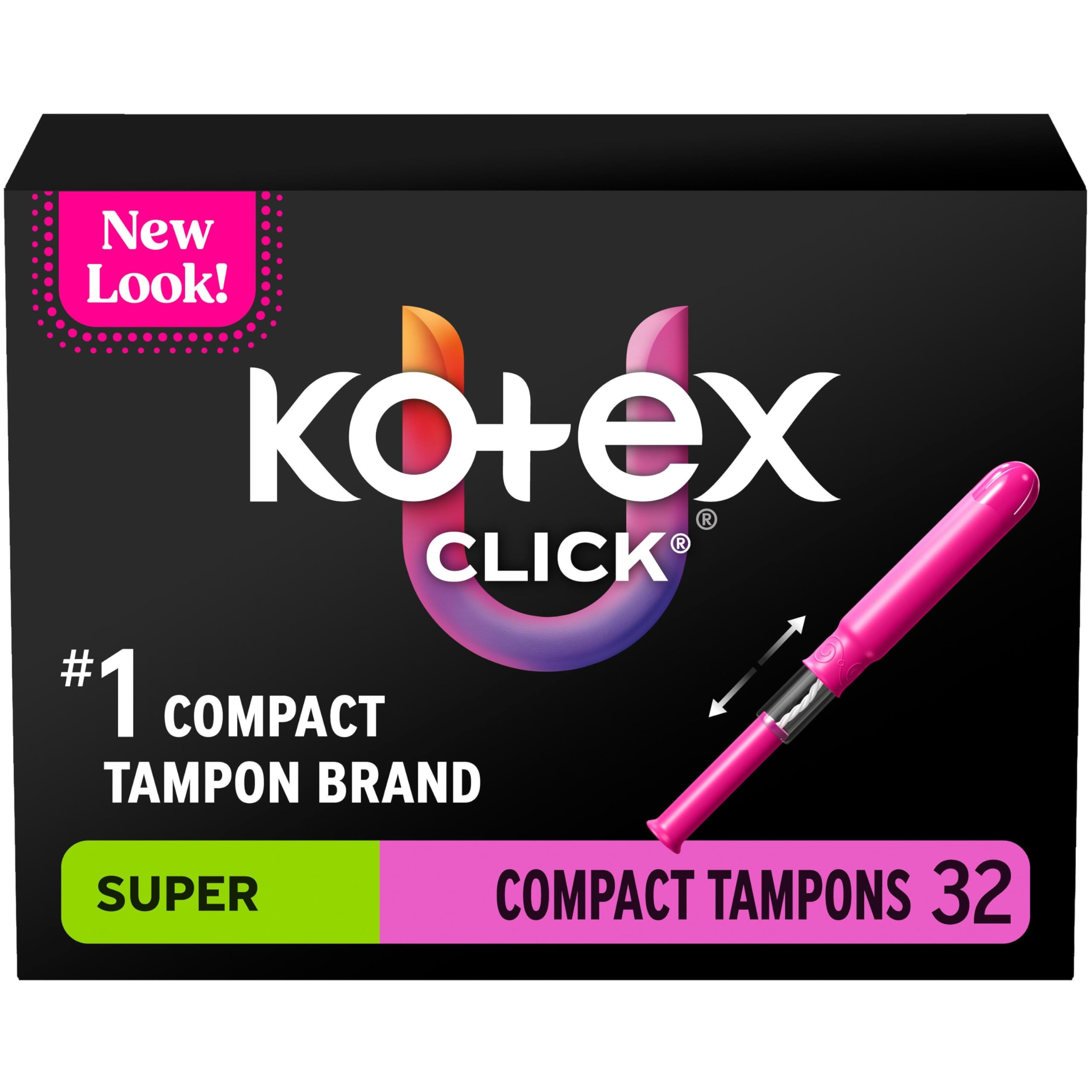 U by Kotex Click Compact Tampons, Super Absorbency, Unscented, 192 Count (6 Packs of 32) (Packaging May Vary)