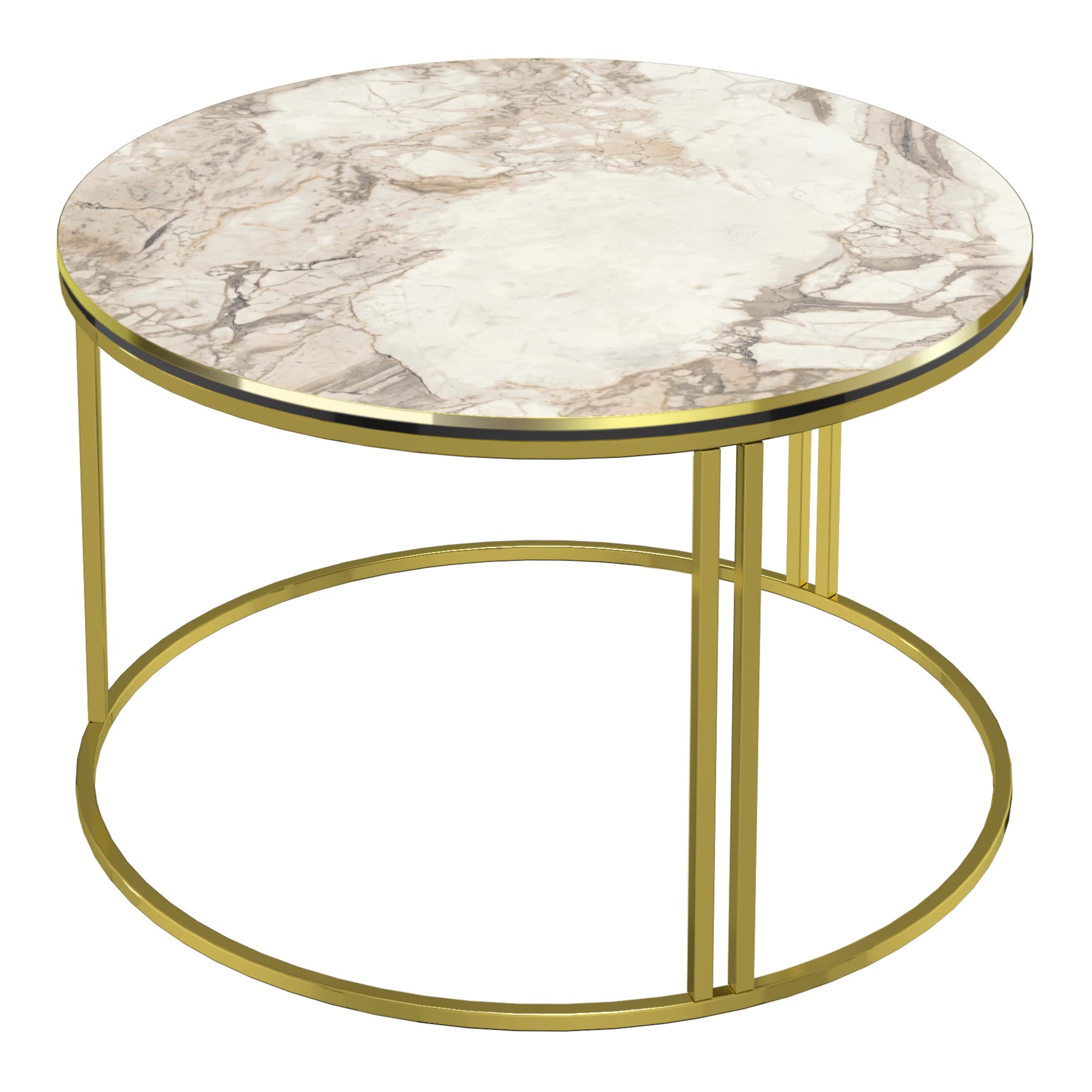 [en.casa] Tavolino Basso da Caffè (AxØ) 50 x 70 cm Tavolino da Salotto con Base Circolare e Piano Rotondo per Soggiorno Studio - Effetto Marmo Bianco/Oro