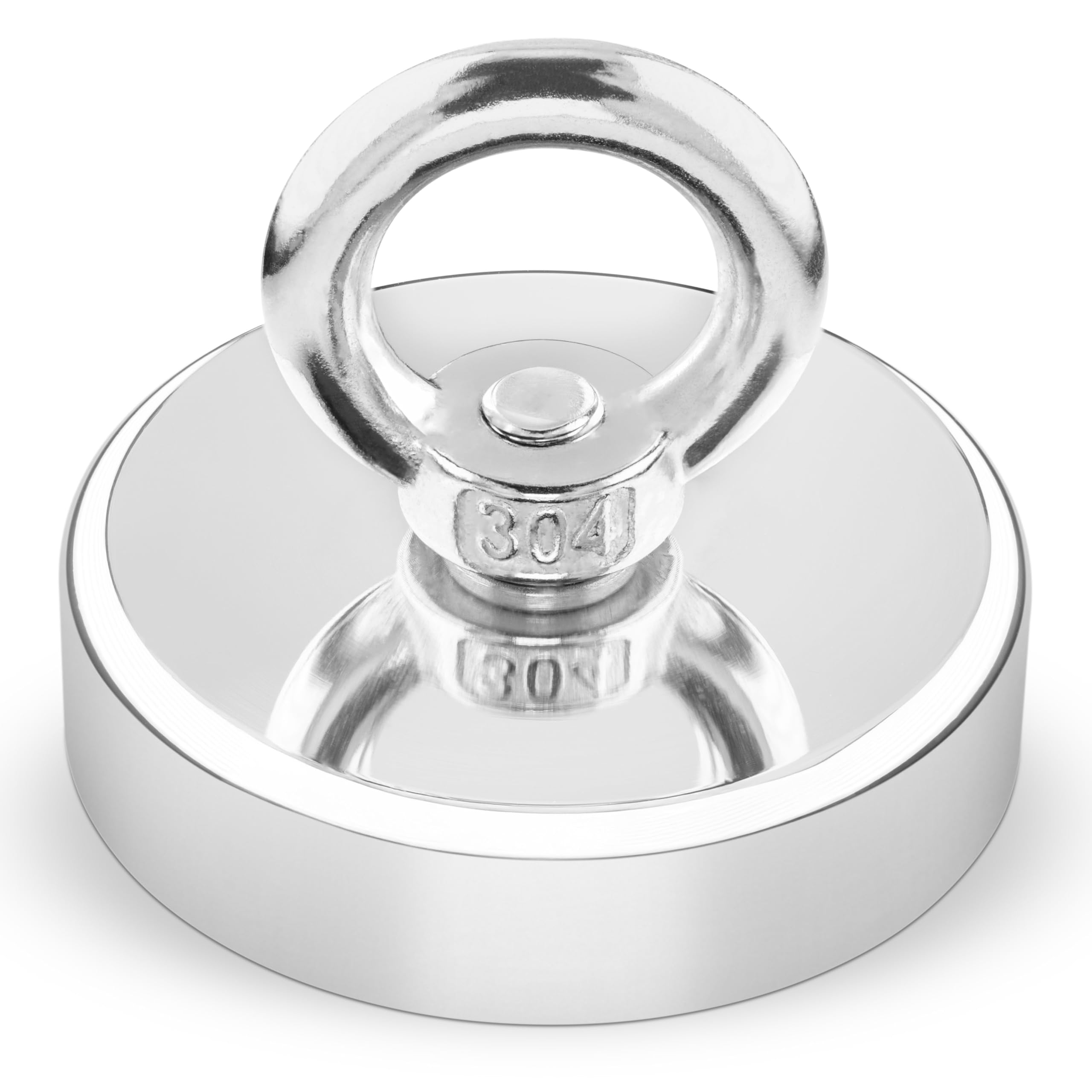 POPPSTAR Eyelet Magnet, Neodymium (Adhesive Force 160 kg, Diameter 60 mm) Extra Strong, Silver