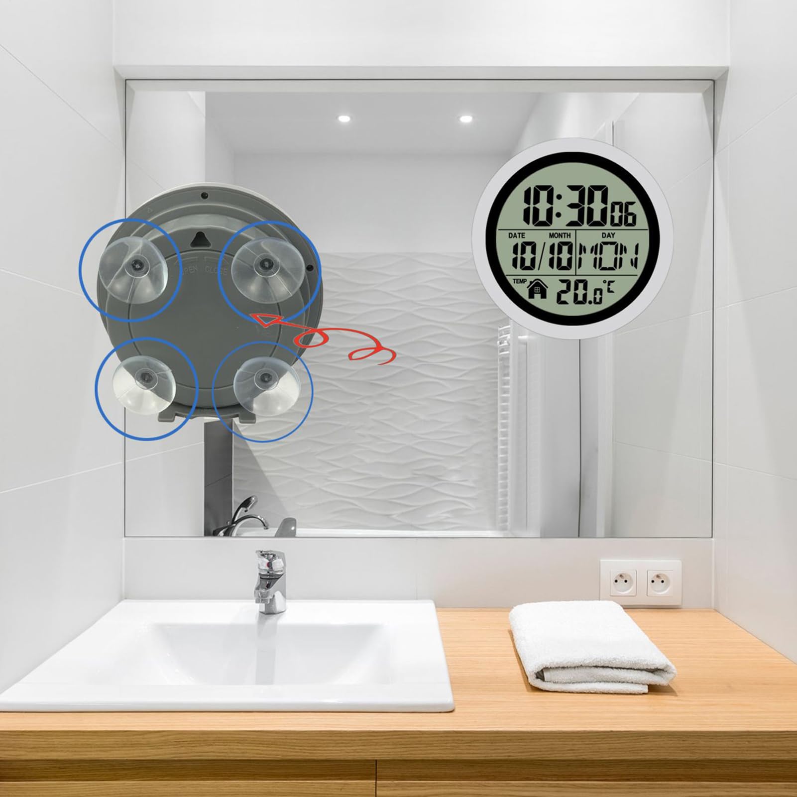 Orologi da Bagno a Batteria Temperatura e Data, Impermeabile, Decorazione