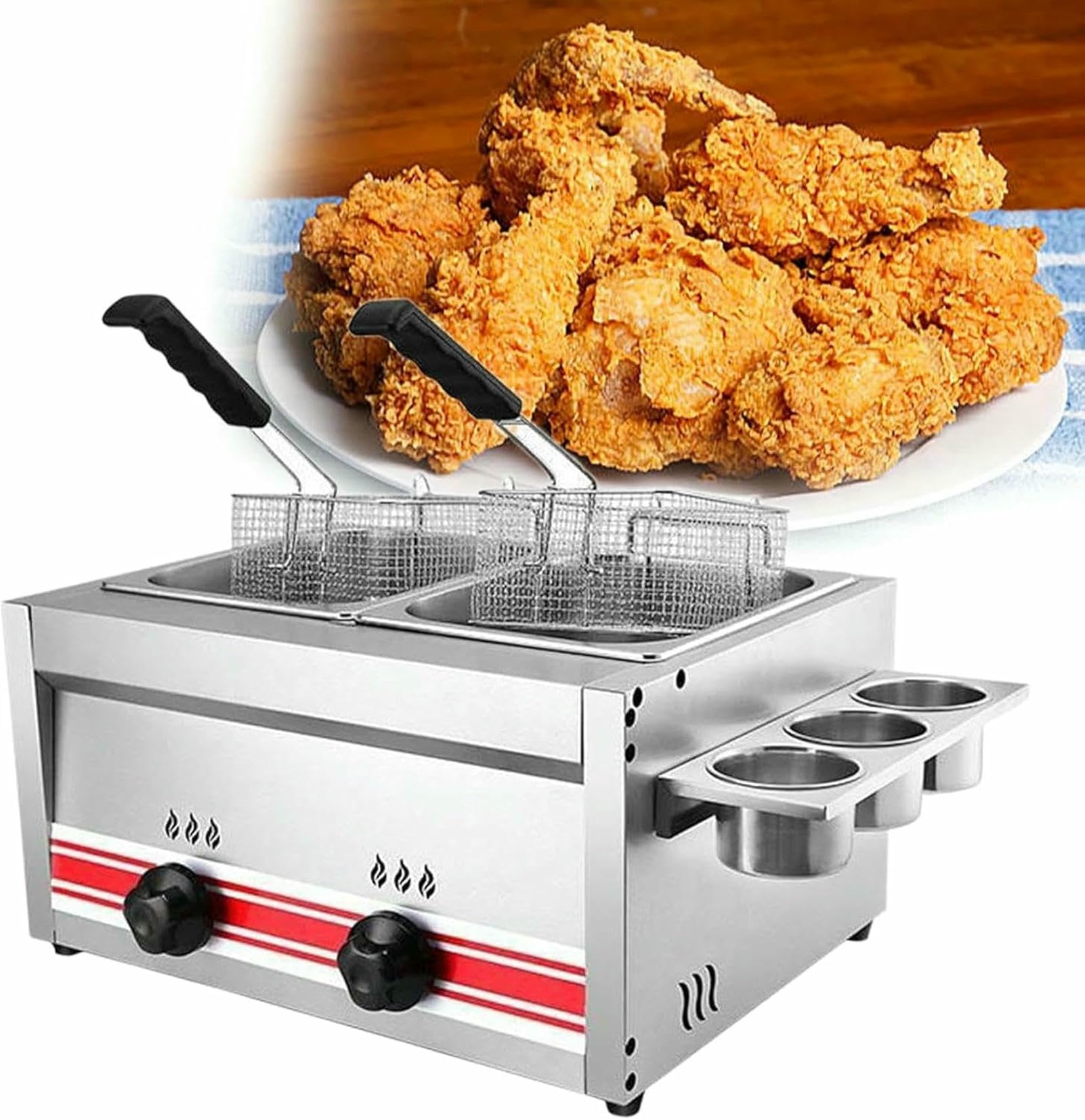Machine de friture à gaz double cuve 10L acier inox pour frites croustillantes