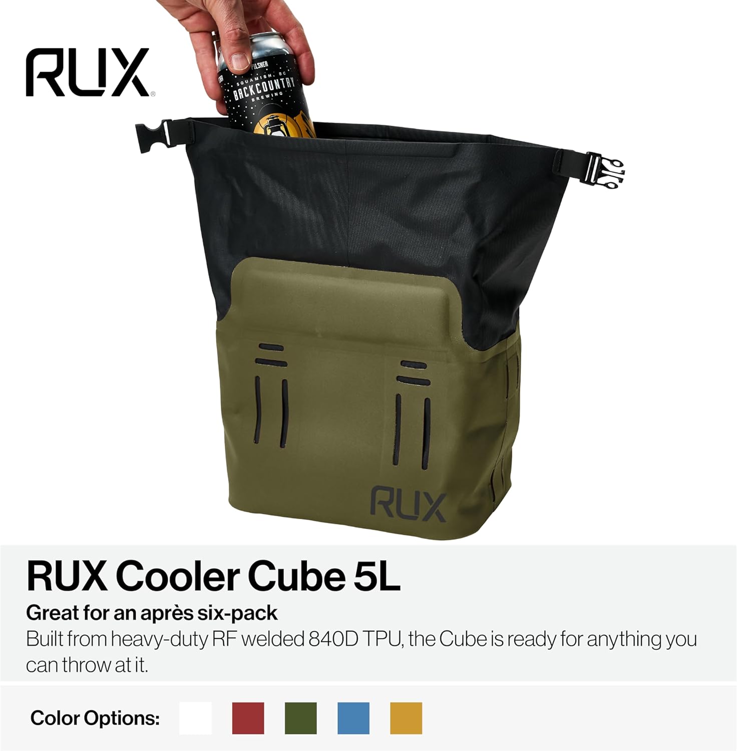 RUX 5L Cooler Cube - Our Small Cooler Bag is A Compact, Insulated Soft Cooler Perfect for Camping, Daily Carry, Or Van Life. Weatherproof, Modular, and Built to Go Anywhere.