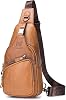 BULLCAPTAIN Men Sling Chest Bag Genuine Leather Casual Multipurpose Crossbody Shoulder Backpack Travel Hiking Daypack Black