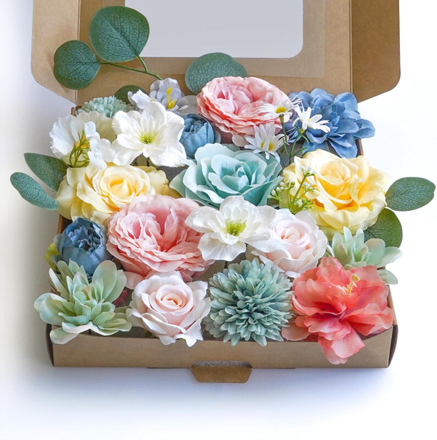 ASTRYAS Spring Artificial Flowers Combo Fake Roses Silk Peonies Roses for DIY Wedding Bridal Bouquets Table Centerpieces Floral Arrangements Party Baby Shower Home Decor - Sege Green/Yellow/Pink - Image 3