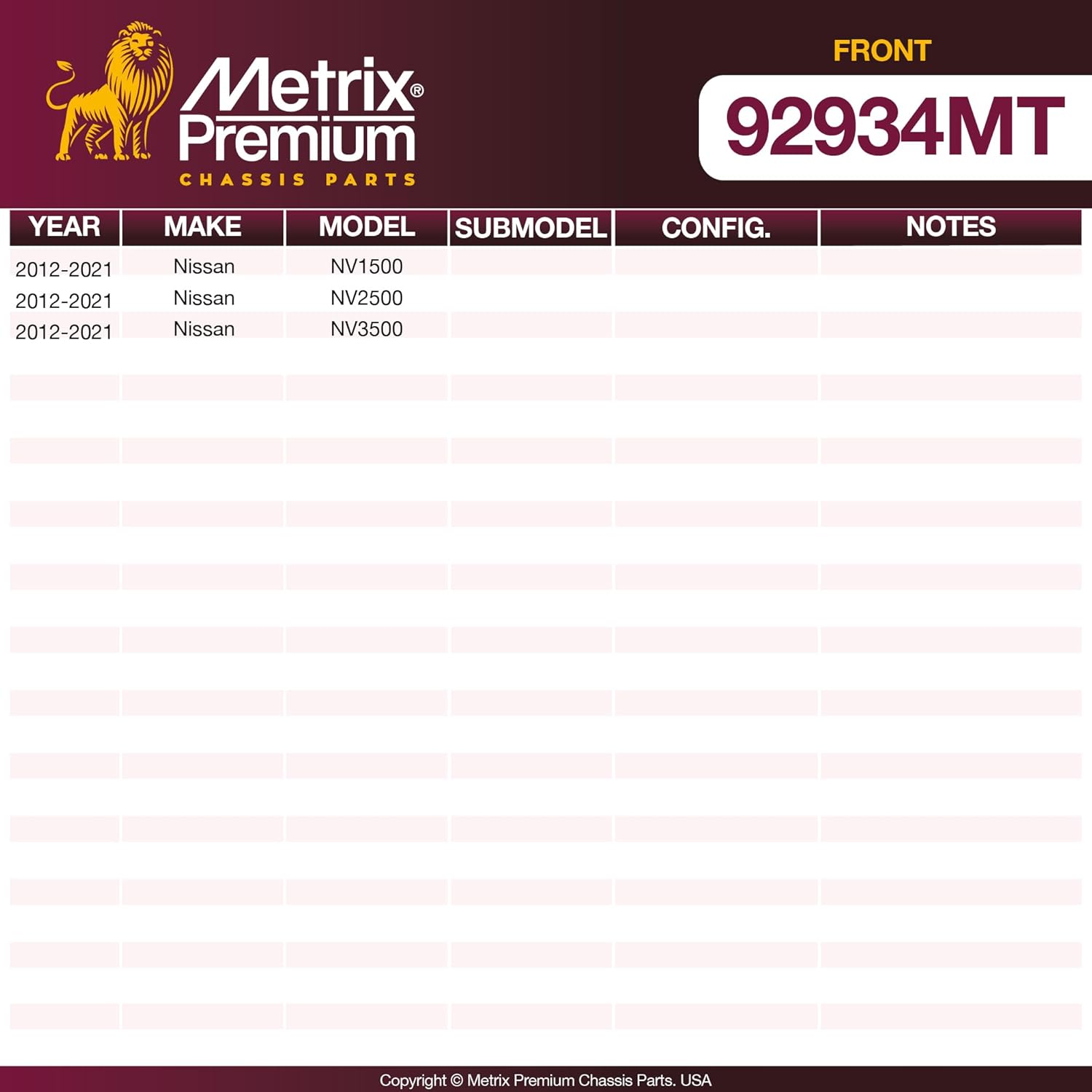 Metrix Premium Chassis Parts - 2 PC Front Sway Bar Stabilizer End Link Kit Fits 2012-2021 Nissan NV1500, 2012-2021 Nissan NV2500, 2012-2021 Nissan NV3500, Replacement K700889, Made in Europe