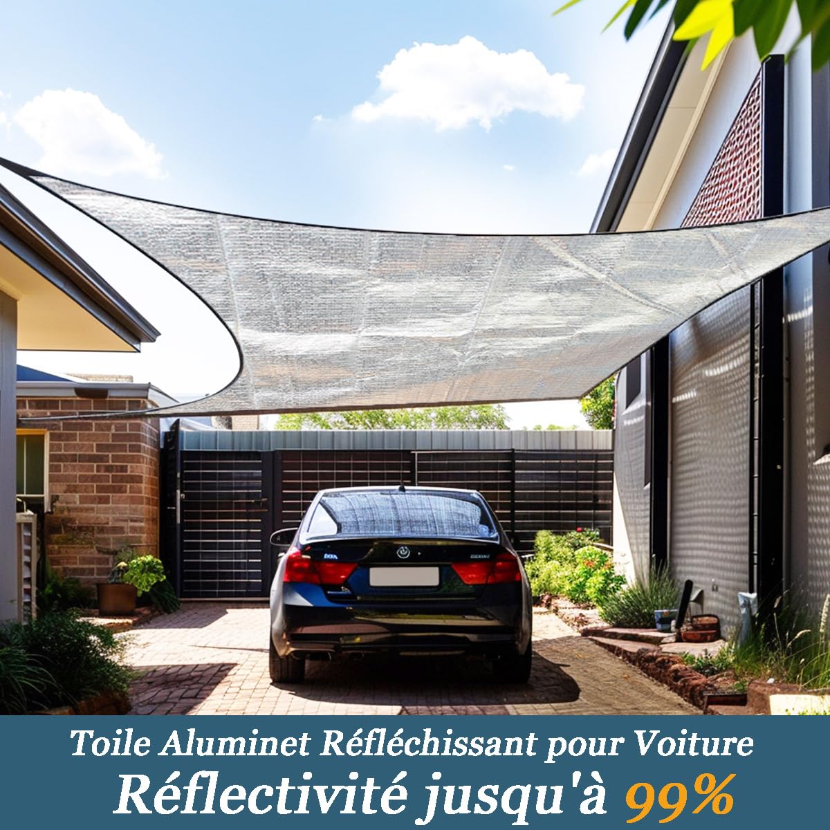 BeGrit Filet D'ombrage Aluminium 2x2m Filet de Protection Solaire Voiture Refroidissement 95%-99% Filet de Protection Soleil Frais Chien Voile Ombrage Aluminium Exterieur avec œillets Jardin Plante
