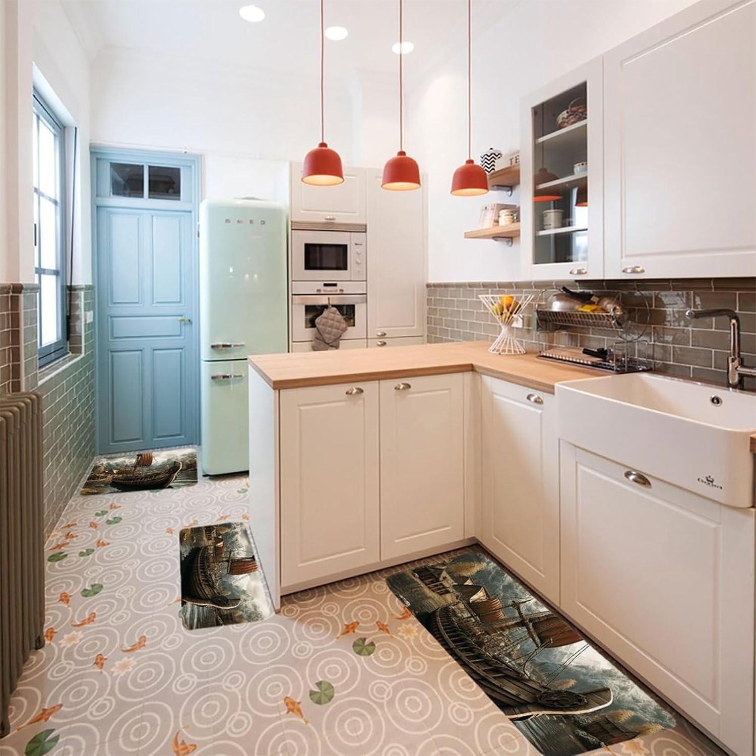 Old Boat Kitchen Mats for Floor 3 Pcs Kitchen Rugs