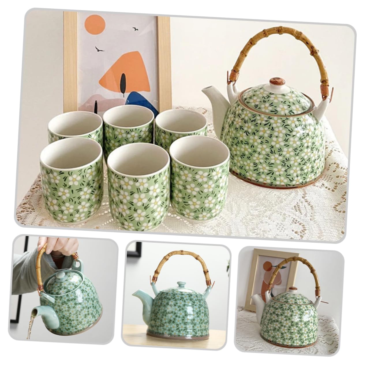 Tetera de cerámica Estilo japonés, Tetera de cerámica(Verde-14x14cm