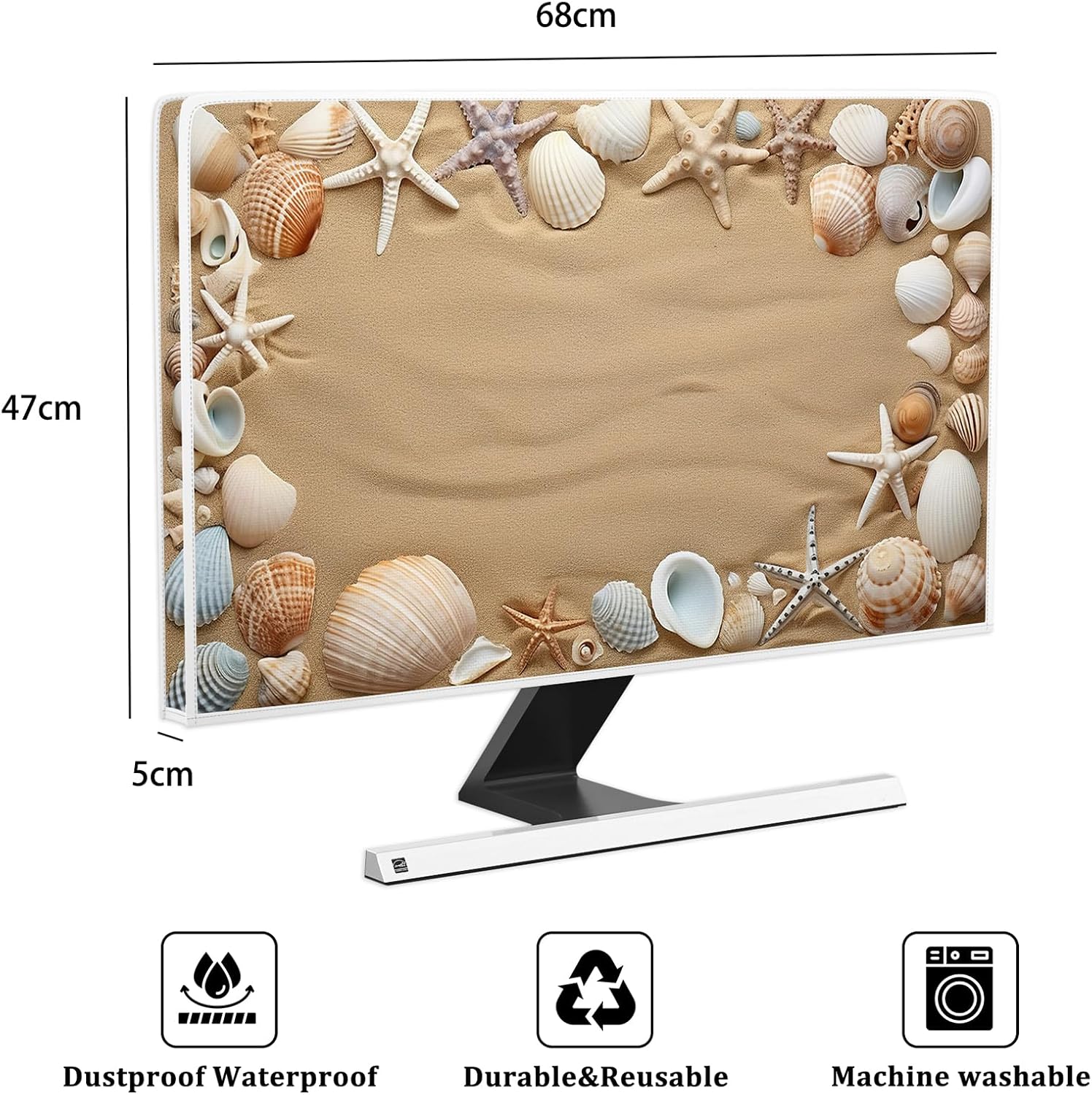 Waterproof Computer Monitor Cover 26, 27, 28 Inch Full Body Cover for Computer Screen Anti-Static Dustproof Protective Covers for LCD/LED/HD Desktop PC CPU Tower Protector,Beach Shell
