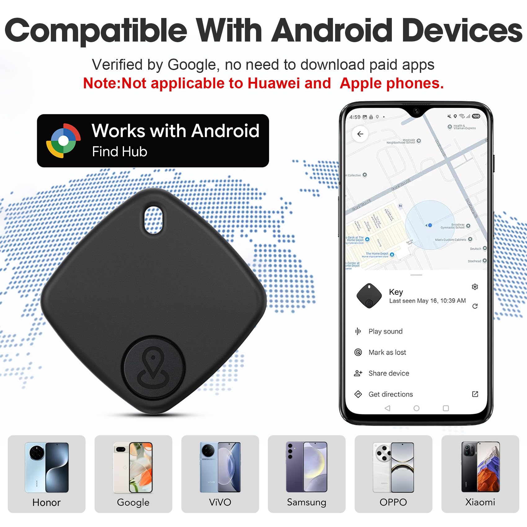 2026 New Tracker Android Smart Tag Funziona con Google's Find Hub, Trova Chiavi Batteria di Ricambio Sostituibile, IP67 Impermeabile Localizzatore Android Bluetooth per Valigia/Portafoglio/Chiavi